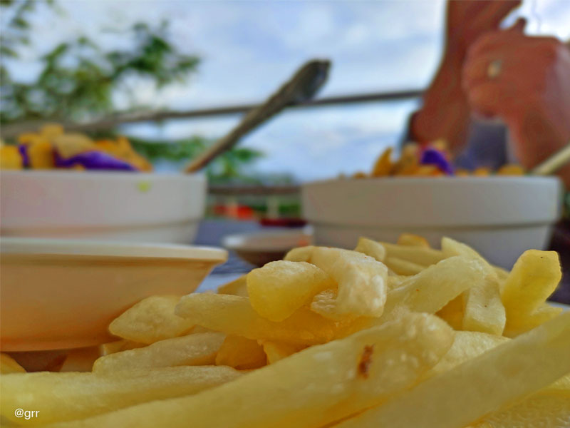 French fries with ice cream on the background.