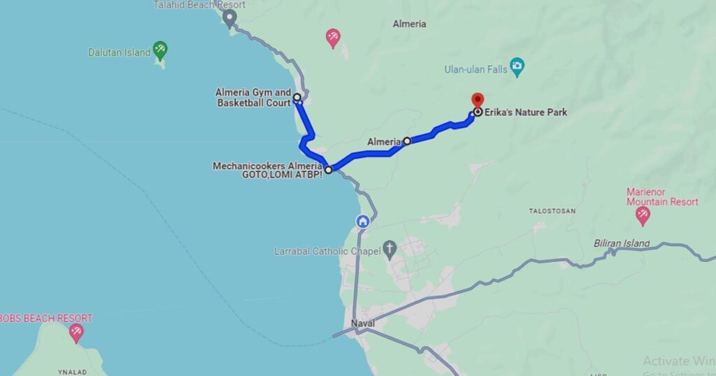Mao showing the route from Almeria Gym to Erika's Nature Park.
