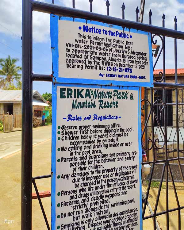 Rules and Regulations posted at the gate.