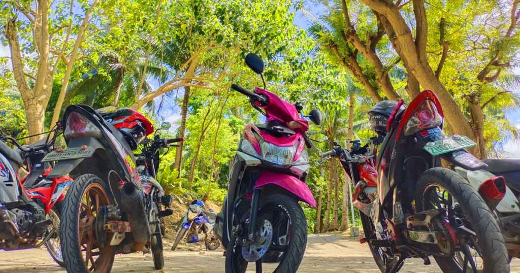 Parked motorcycles.