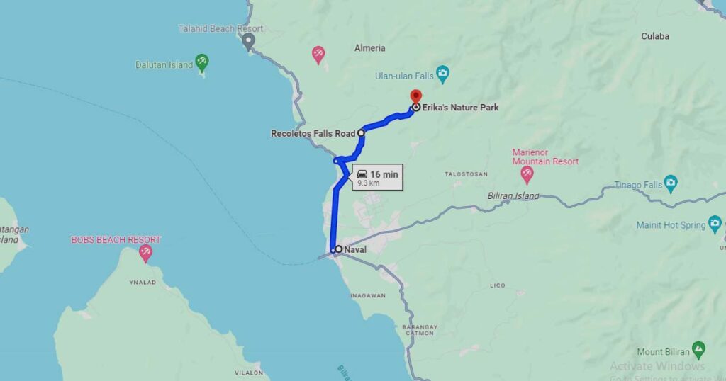 Route from Naval to Erika's Nature Park in Sampao.