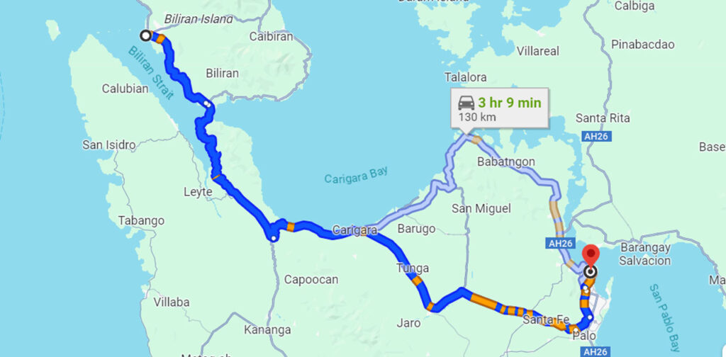 Maps from Van-Vans Terminal Tacloban to Naval, Biliran.