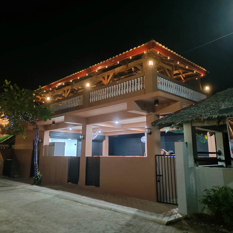 The bistro and its lights during nighttime.