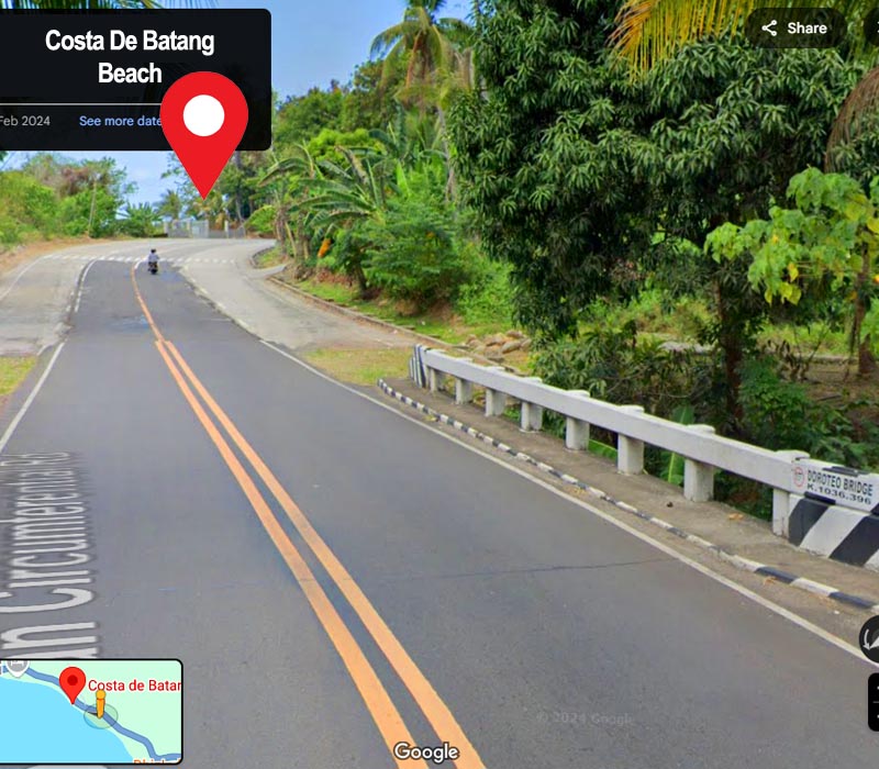 Entrance of costa de batang beach as seen from doroteo bridge