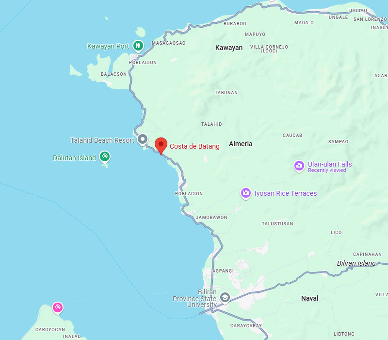 Map location of Costa De Batang Beach in the island of Biliran.