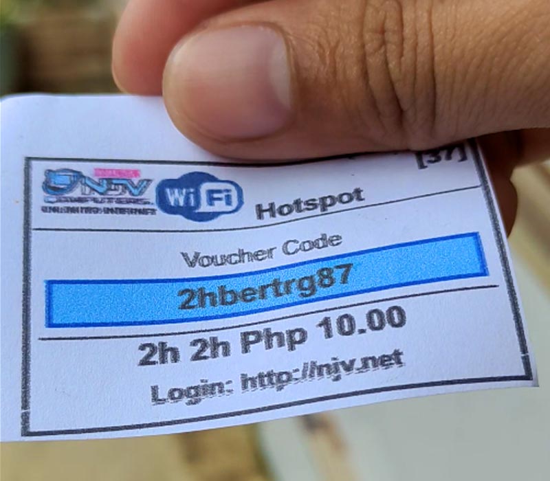 Wifi voucher that costs Php 10.00 only or US$ 0.18 per 2 hours.